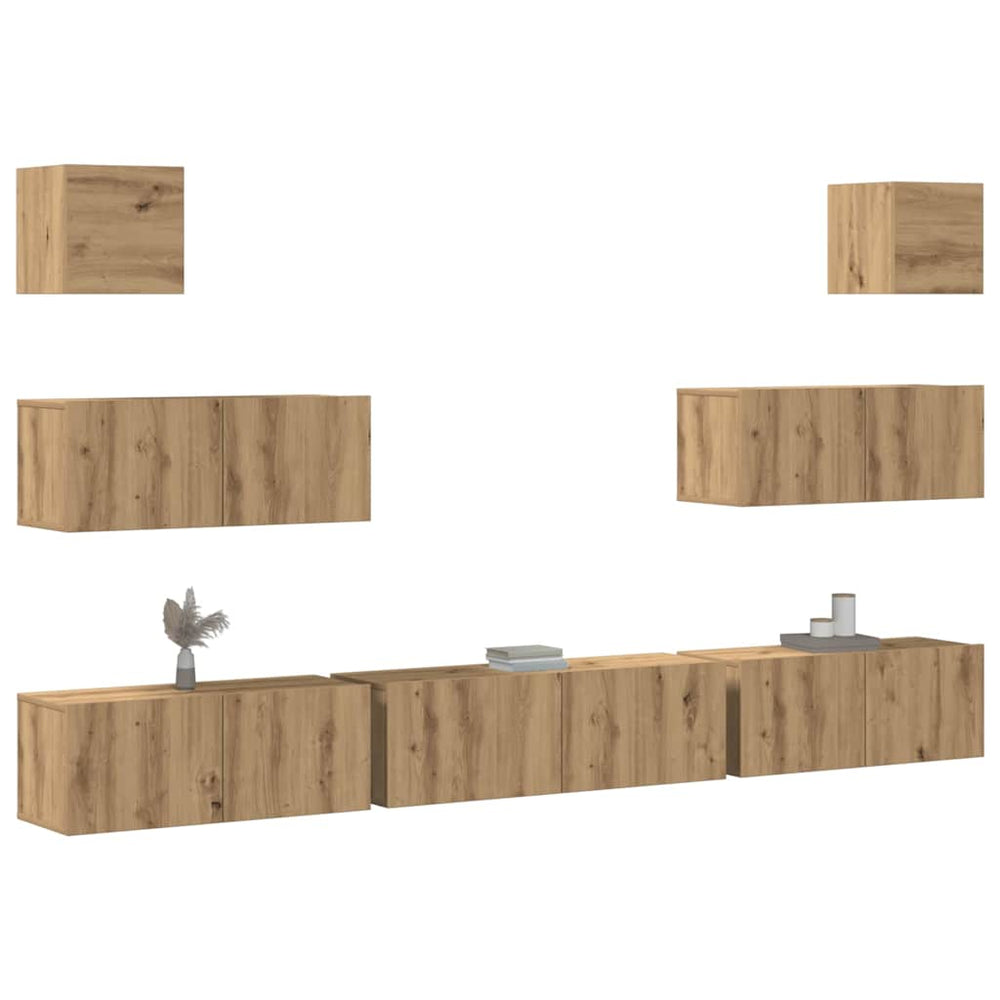 7 dalių sieninis televizoriaus spintelės komplektas Artisan Oak