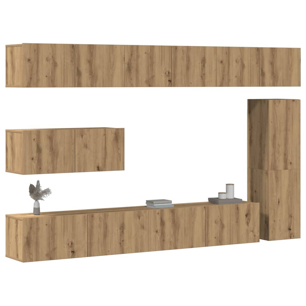 7 dalių sieninis televizoriaus spintelės komplektas Artisan Oak