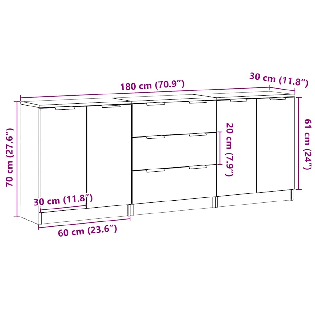 indaujos 3 vnt Old Wood 60x30x70 cm Engineered Wood