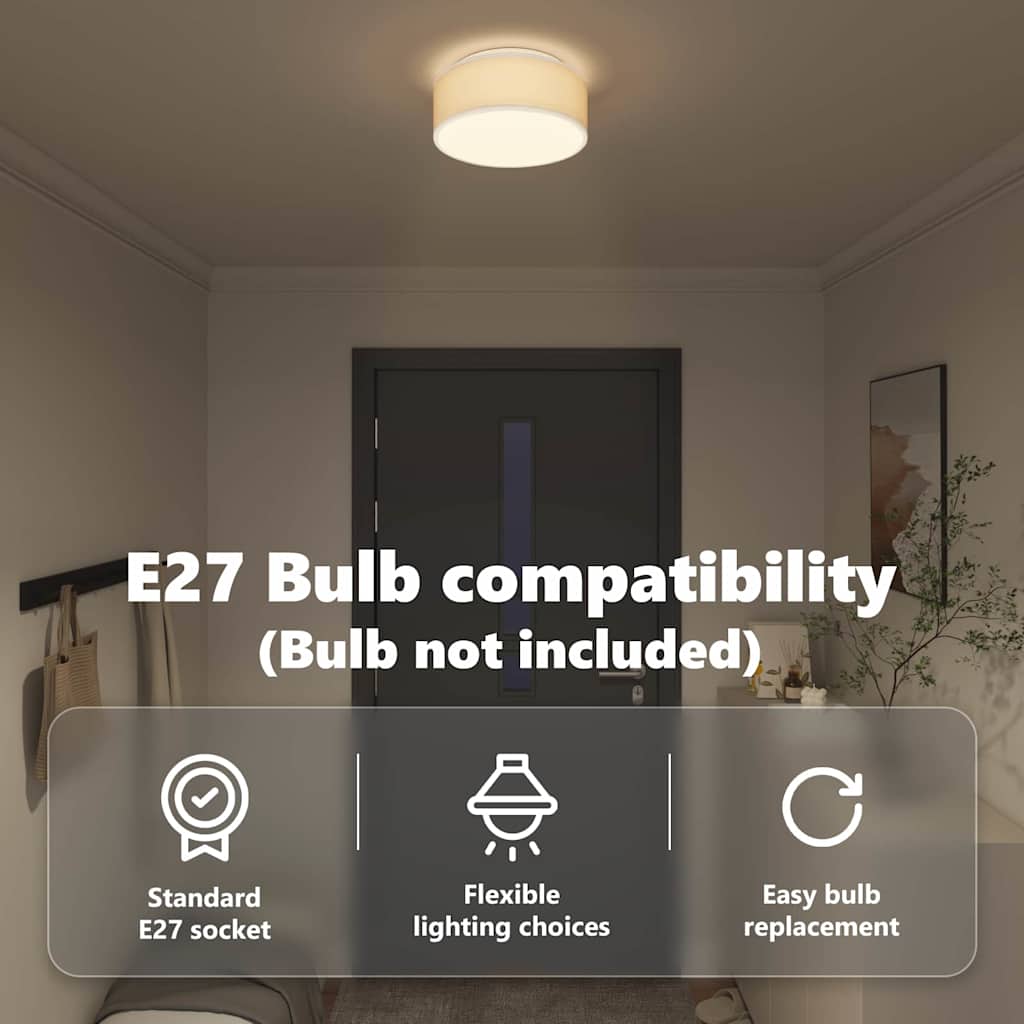 Lubų šviestuvai Plokščias montavimas Baltas Ø 30 cm Audinys E27
