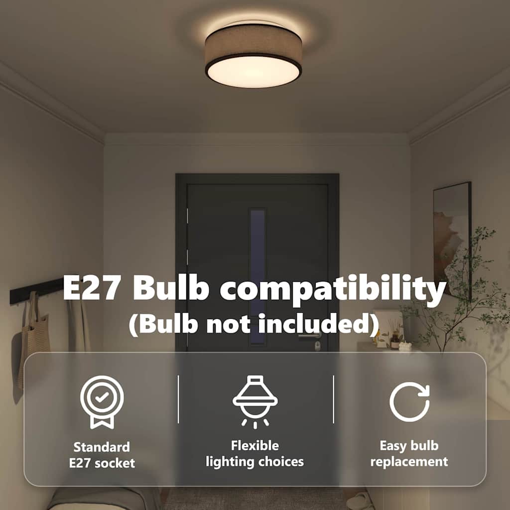 Ceiling lamps, recessed black Ø 38 cm textile E27