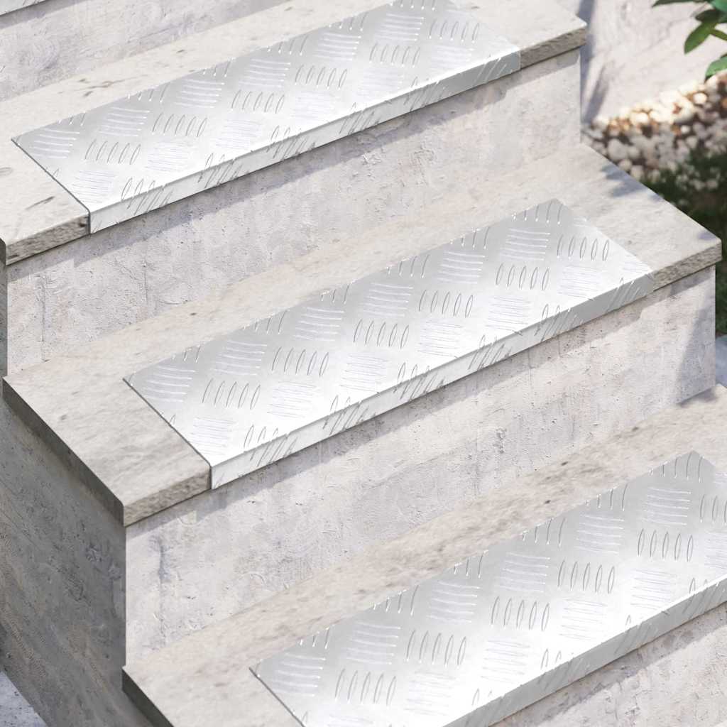 Laiptų danga Stačiakampio 10 pcs Sidabro 60 x 18 cm Aliuminis