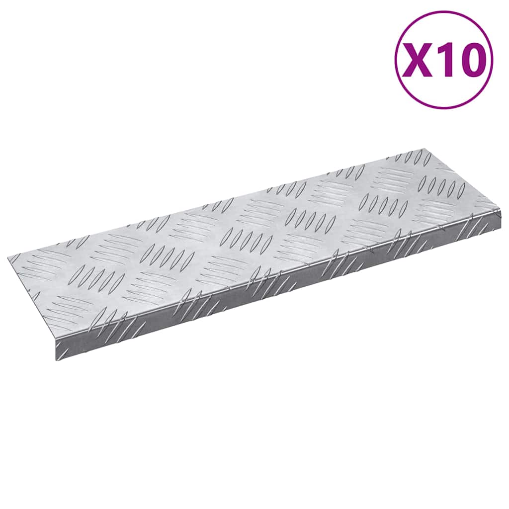 Laiptų danga Stačiakampio 10 pcs Sidabro 60 x 18 cm Aliuminis