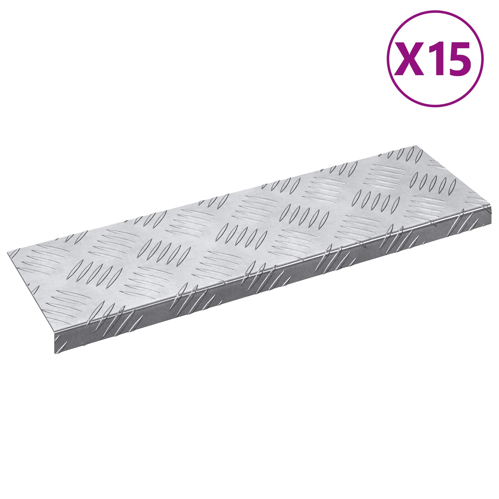 Laiptų danga 15 vnt. 60 x 18 x 2,5 cm Sidabro Aliuminis