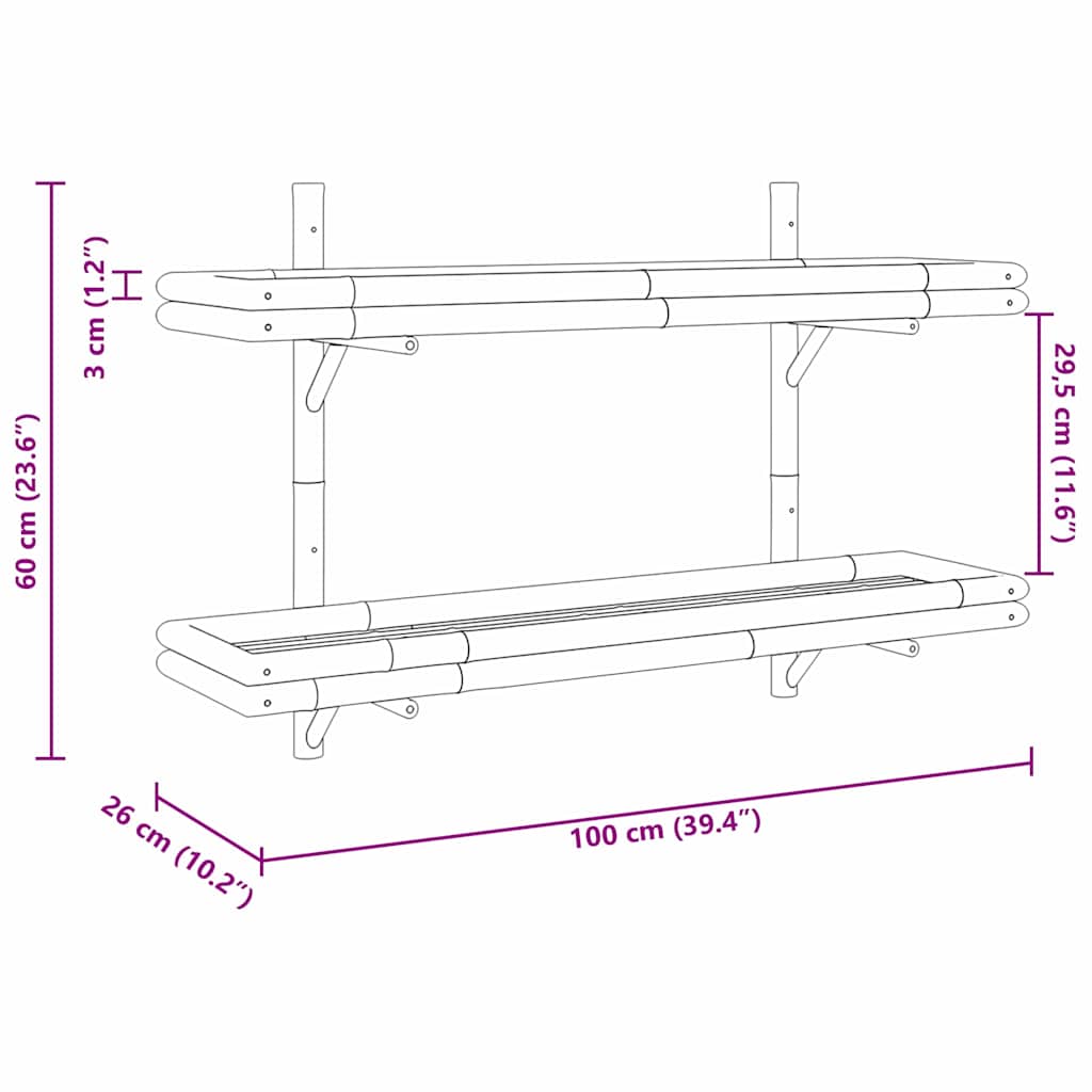 Wall shelf with shelf Brown 100 x 26 x 60 cm bamboo