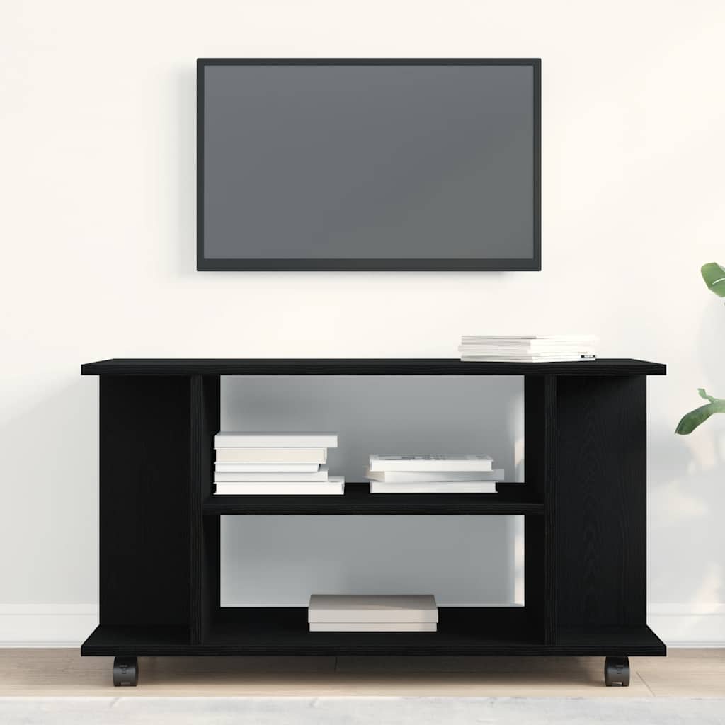 TV spintelė su ratukais, juodo ąžuolo spalvos, 80x40x45 cm, inžinerinė mediena