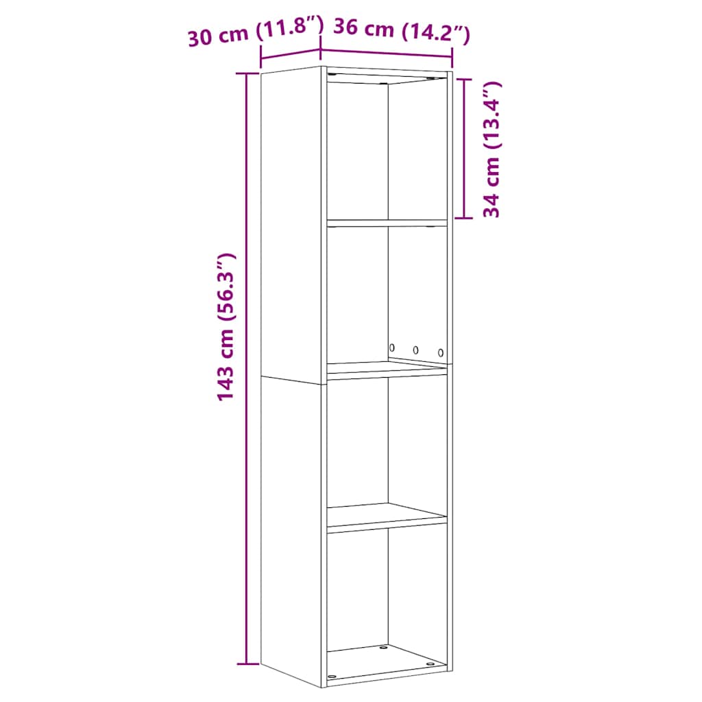 Grāmatu plaukts melns ozols 143 x 30 x 36 cm Apstrādāta koksne