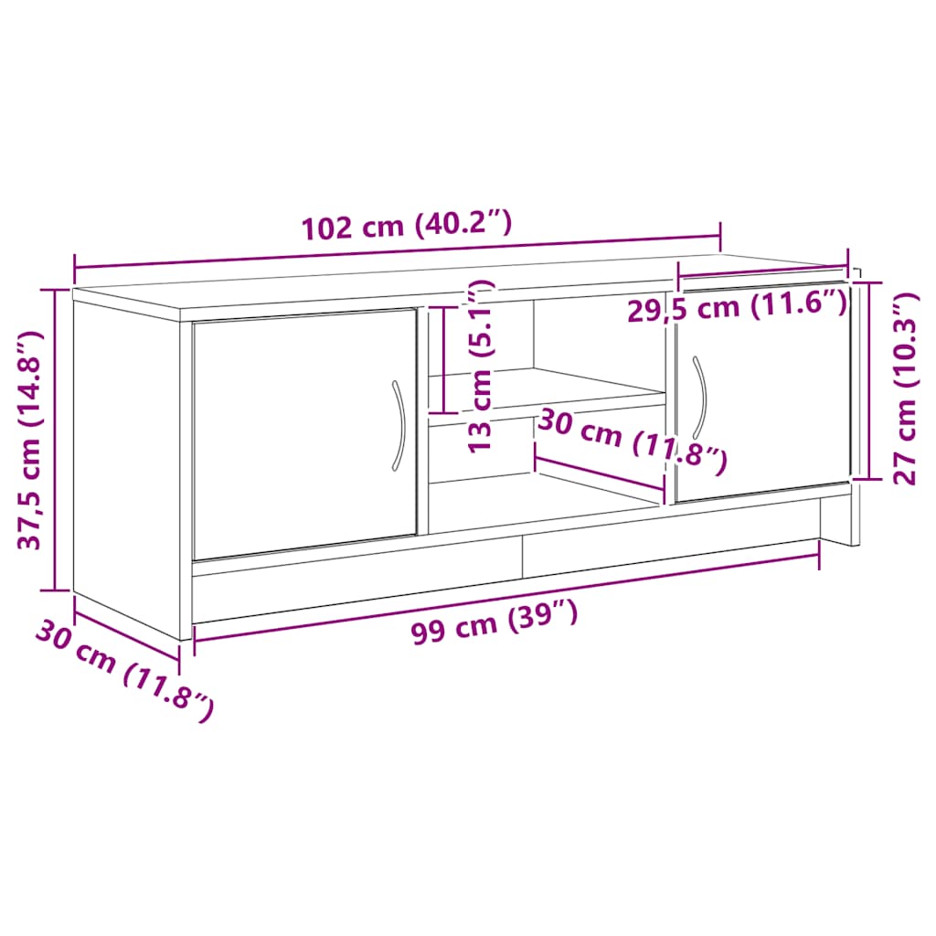 TV spintelė, juodo ąžuolo spalvos, 102x30x37,5 cm, inžinerinė mediena