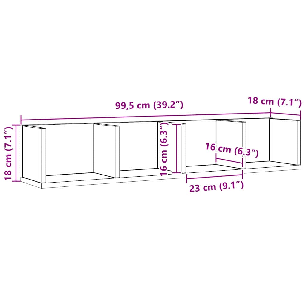 Wall Shelf with Shelf Black Oak 100 x 18 x 18 cm