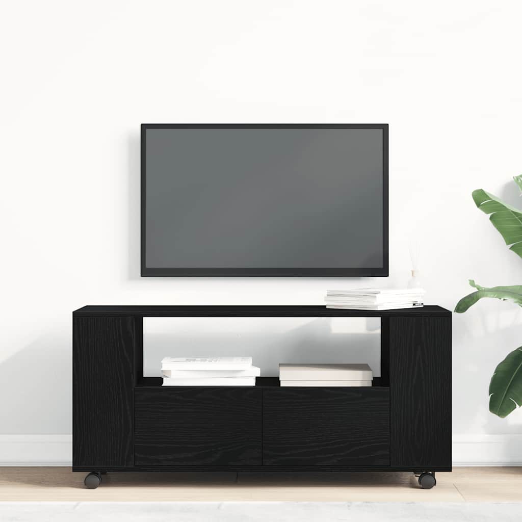 TV spintelė su ratukais, juodas ąžuolas, 102x34,5x43cm, mediena