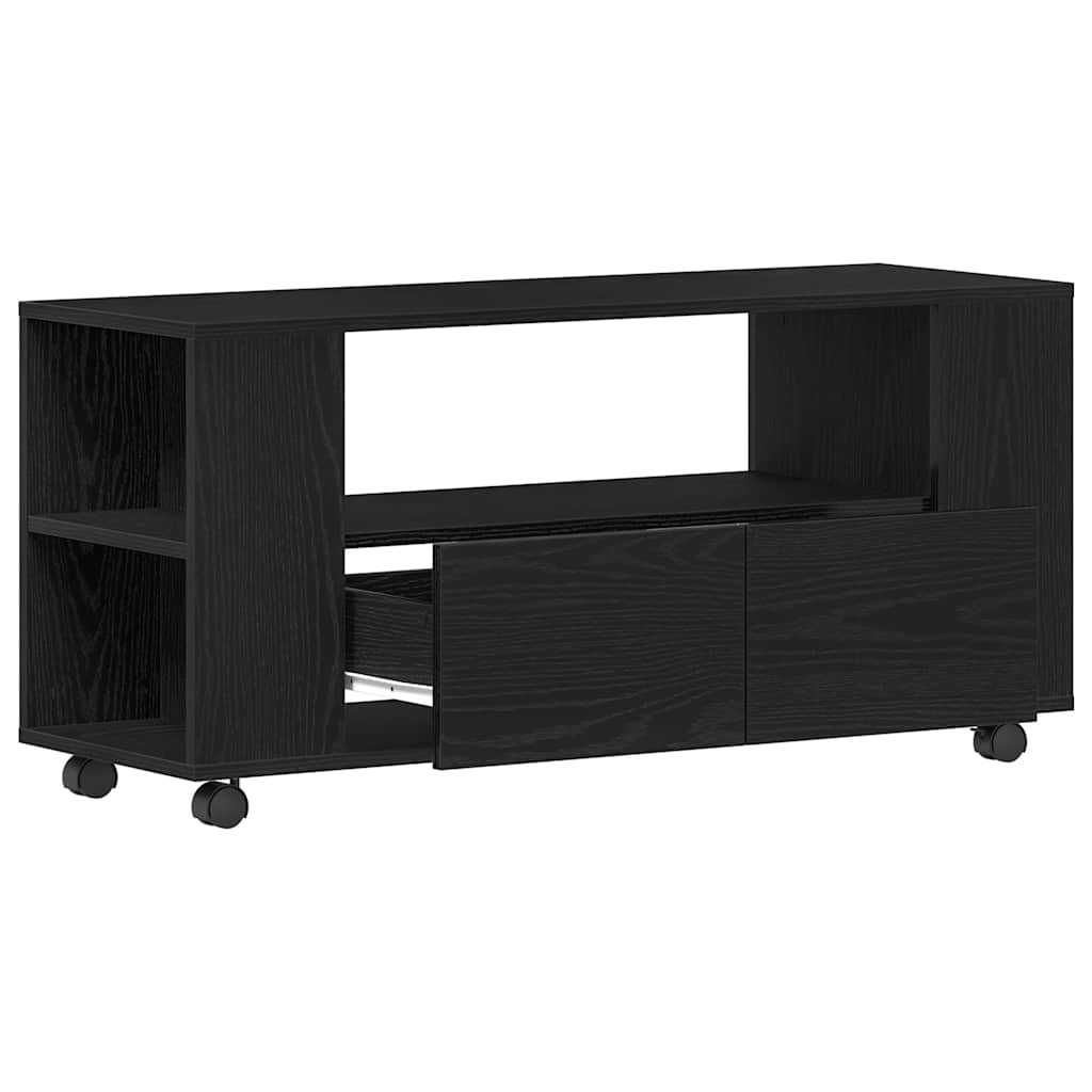 TV spintelė su ratukais, juodas ąžuolas, 102x34,5x43cm, mediena
