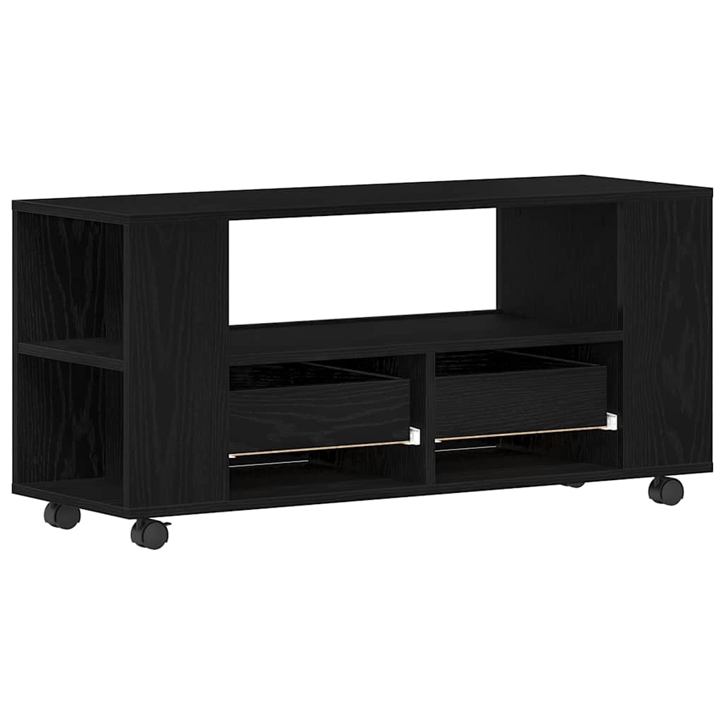 TV spintelė su ratukais, juodas ąžuolas, 102x34,5x43cm, mediena