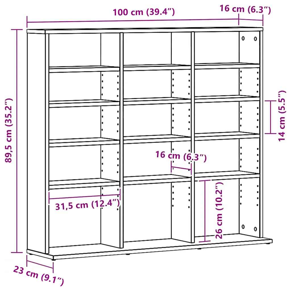 CD spintelė, juodo ąžuolo spalvos, 100x23x89,5 cm, inžinerinė mediena