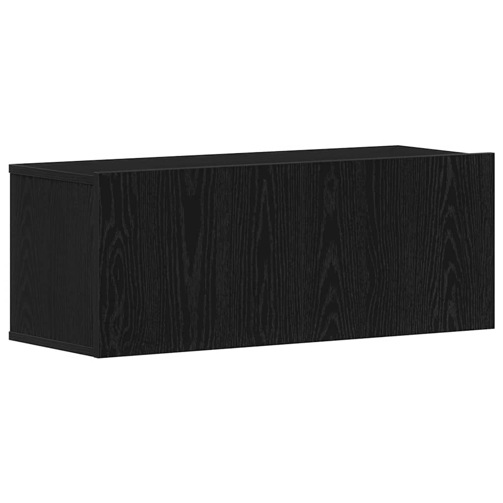 Juodas ąžuolo televizoriaus staliukas 80x30x30 cm Iš inžinerinio medžio