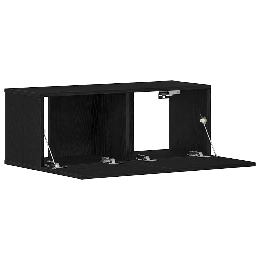 Juodas ąžuolo televizoriaus staliukas 80x30x30 cm Iš inžinerinio medžio