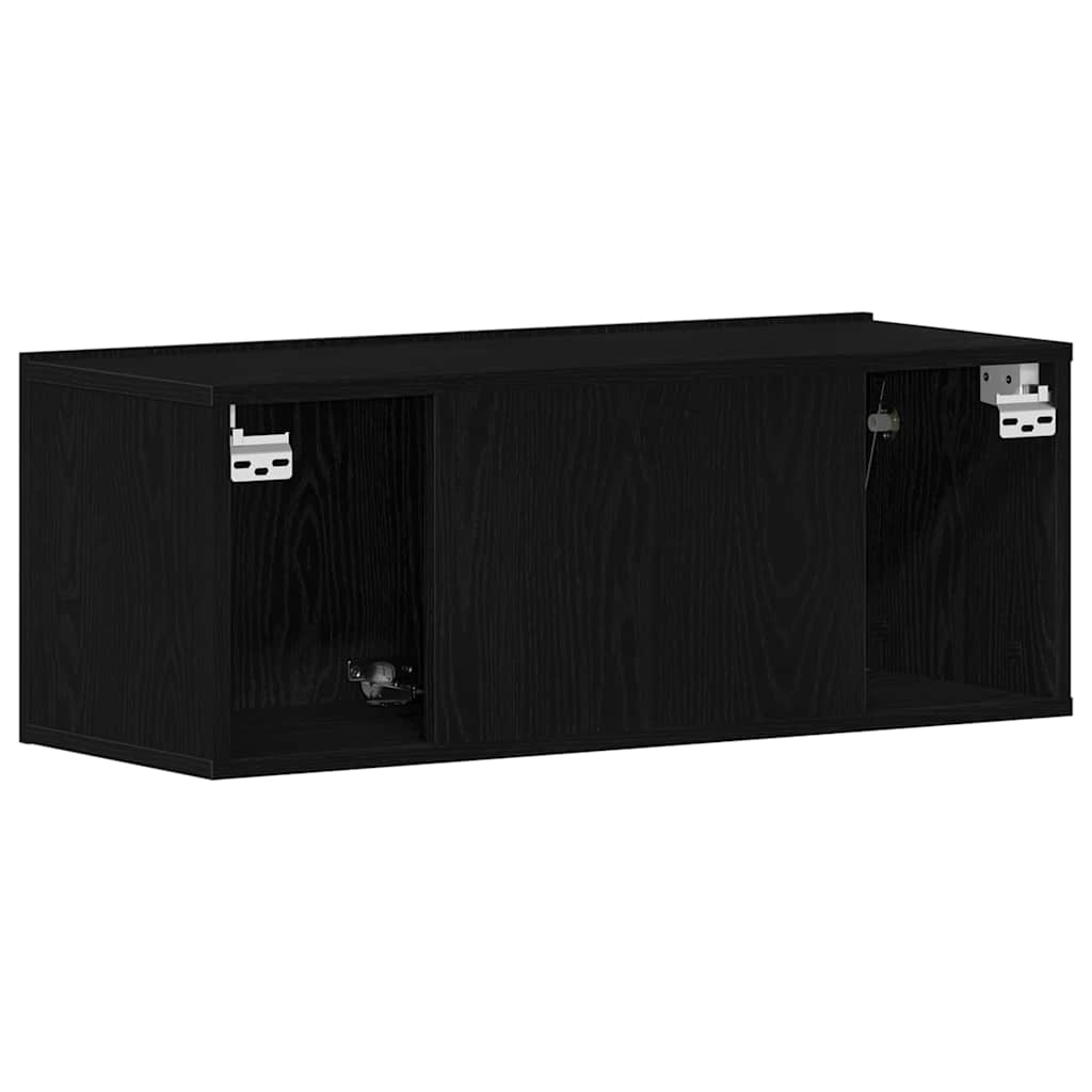 Juodas ąžuolo televizoriaus staliukas 80x30x30 cm Iš inžinerinio medžio