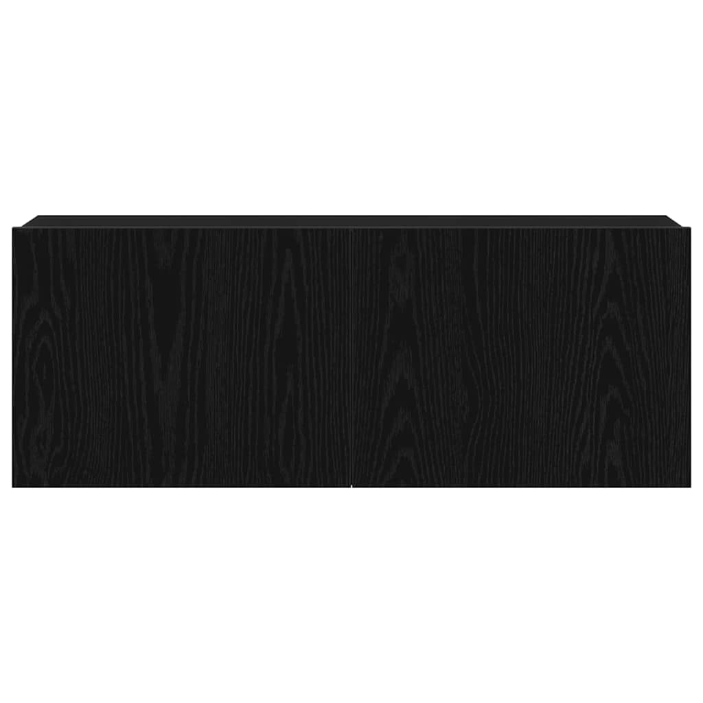 Juodas ąžuolo televizoriaus staliukas 80x30x30 cm Iš inžinerinio medžio