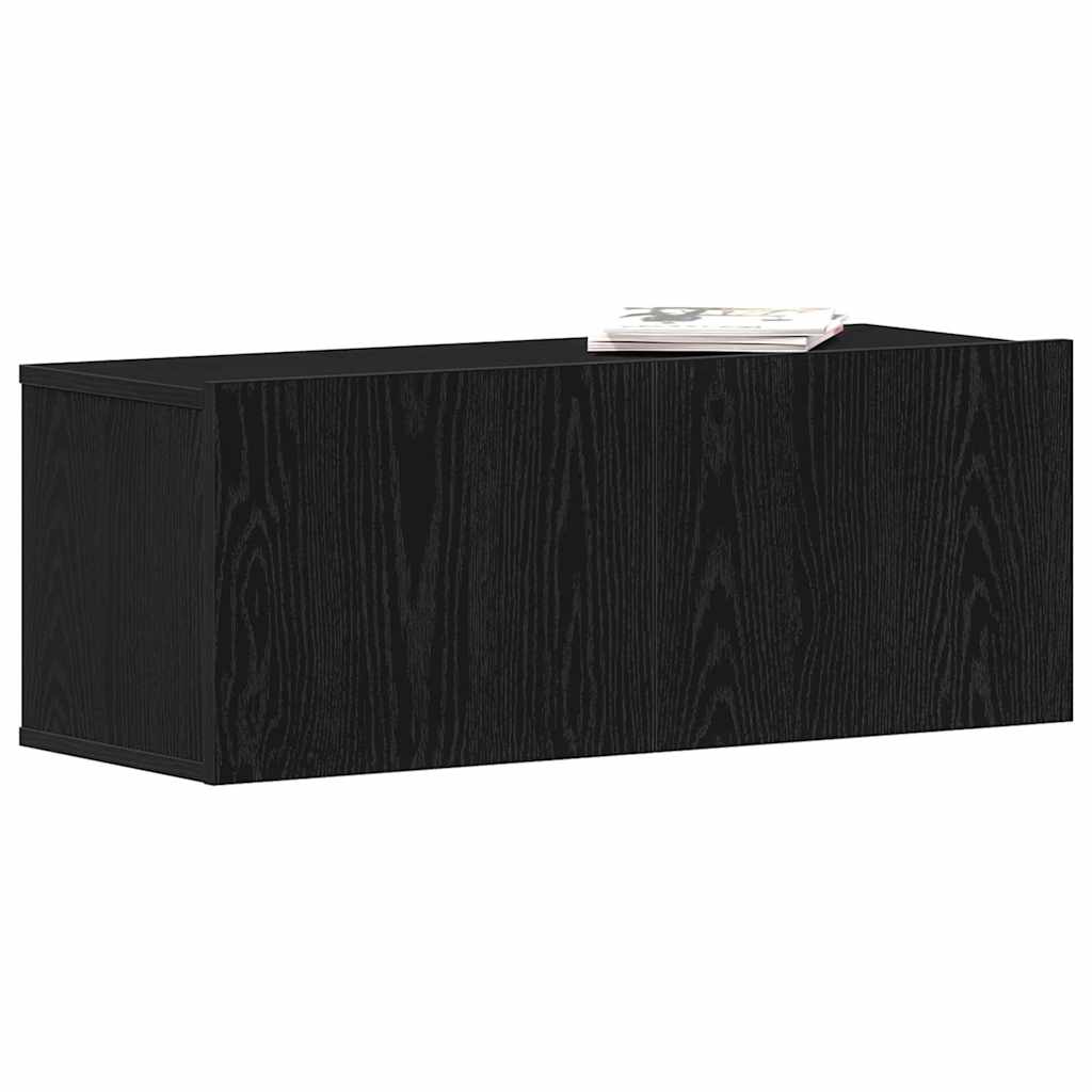 Juodas ąžuolo televizoriaus staliukas 80x30x30 cm Iš inžinerinio medžio
