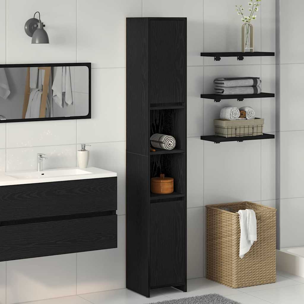 Bathroom Storage Cabinet Black Oak 30 x 30 x 183.5 cm