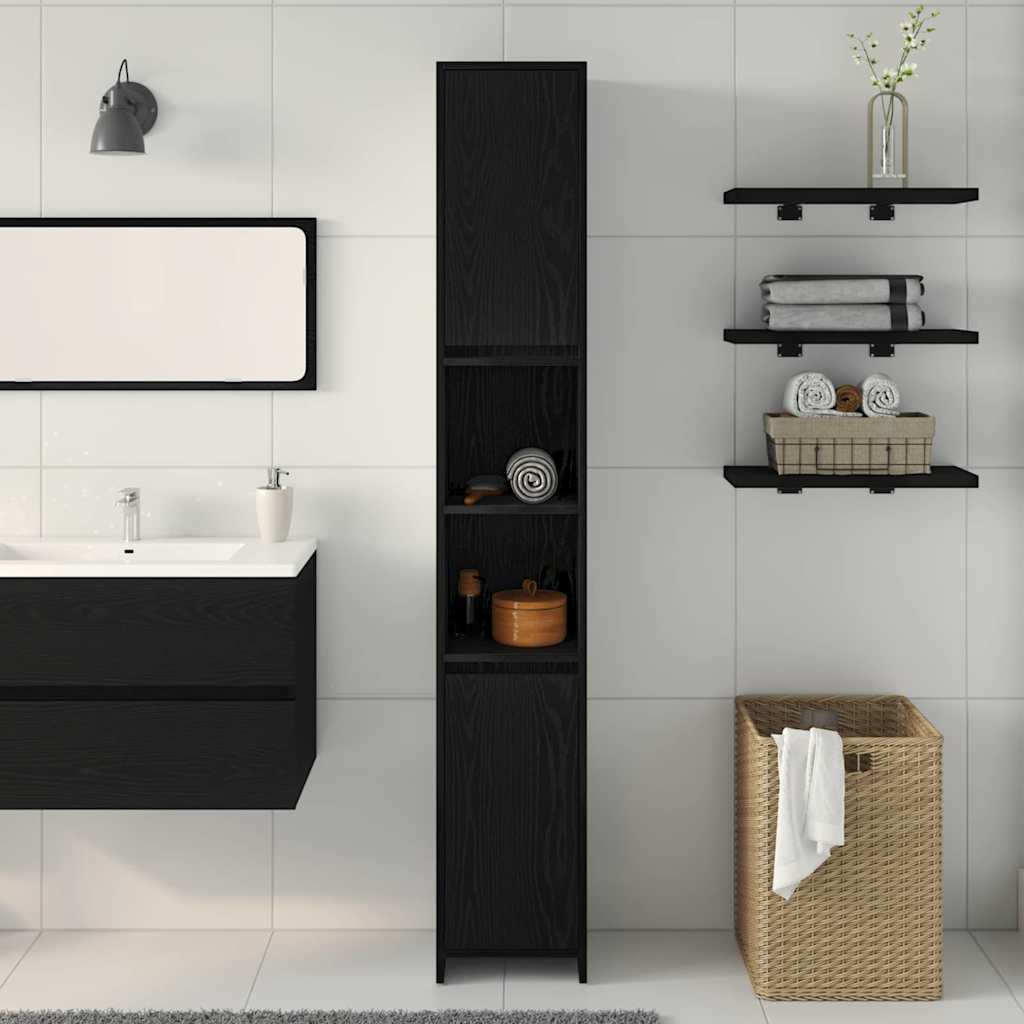 Bathroom Storage Cabinet Black Oak 30 x 30 x 183.5 cm