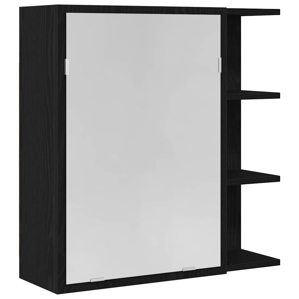 Juodas vonios veidrodis spintelė 62,5x20,5x64cm iš inžinerinės medienos