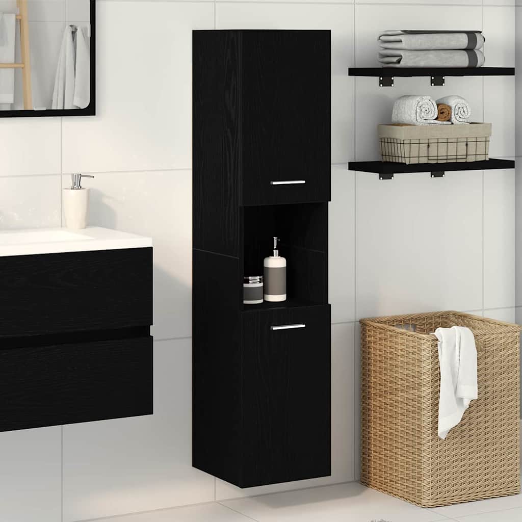 Bathroom Cabinet with Shelf Black Oak 30 x 30 x 130 cm