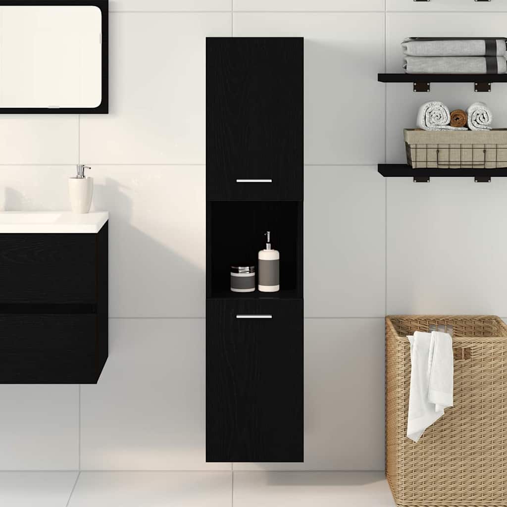 Bathroom Cabinet with Shelf Black Oak 30 x 30 x 130 cm