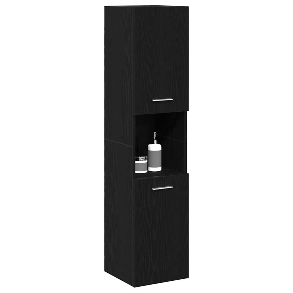 Bathroom Cabinet with Shelf Black Oak 30 x 30 x 130 cm