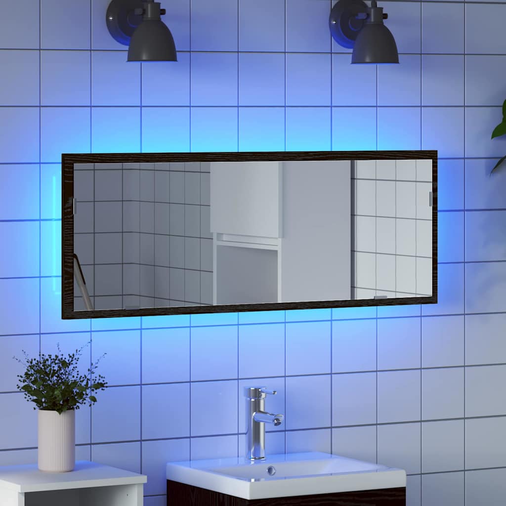 LED vonios veidrodis su saugykla juoda ąžuolo 100 x 8.5 x 37 cm