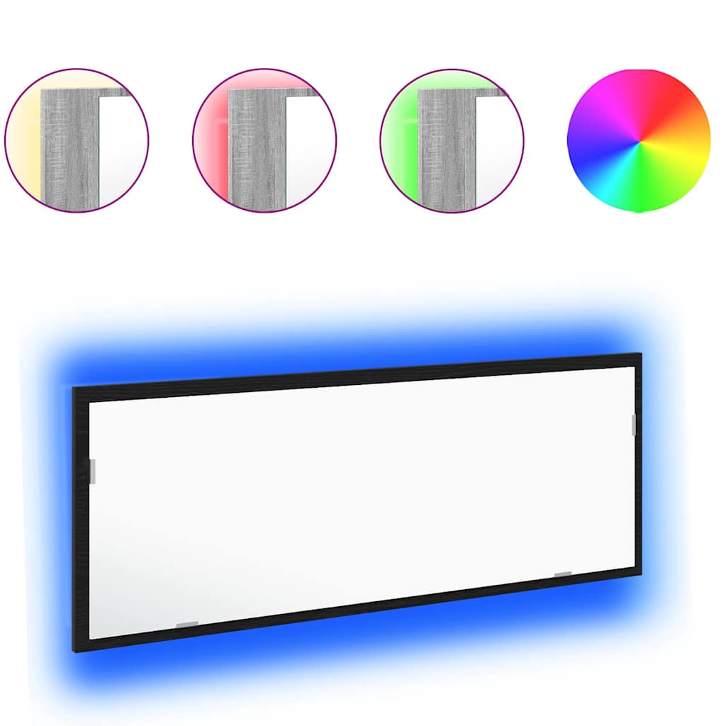 LED vonios veidrodis su saugykla juoda ąžuolo 100 x 8.5 x 37 cm
