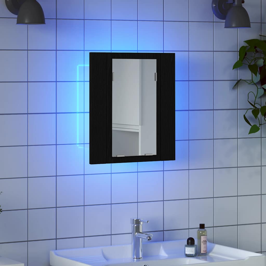 Vonios spintelė su LED apšvietimu, juodo ąžuolo spalvos, 40x12x45 cm, inžinerinė mediena