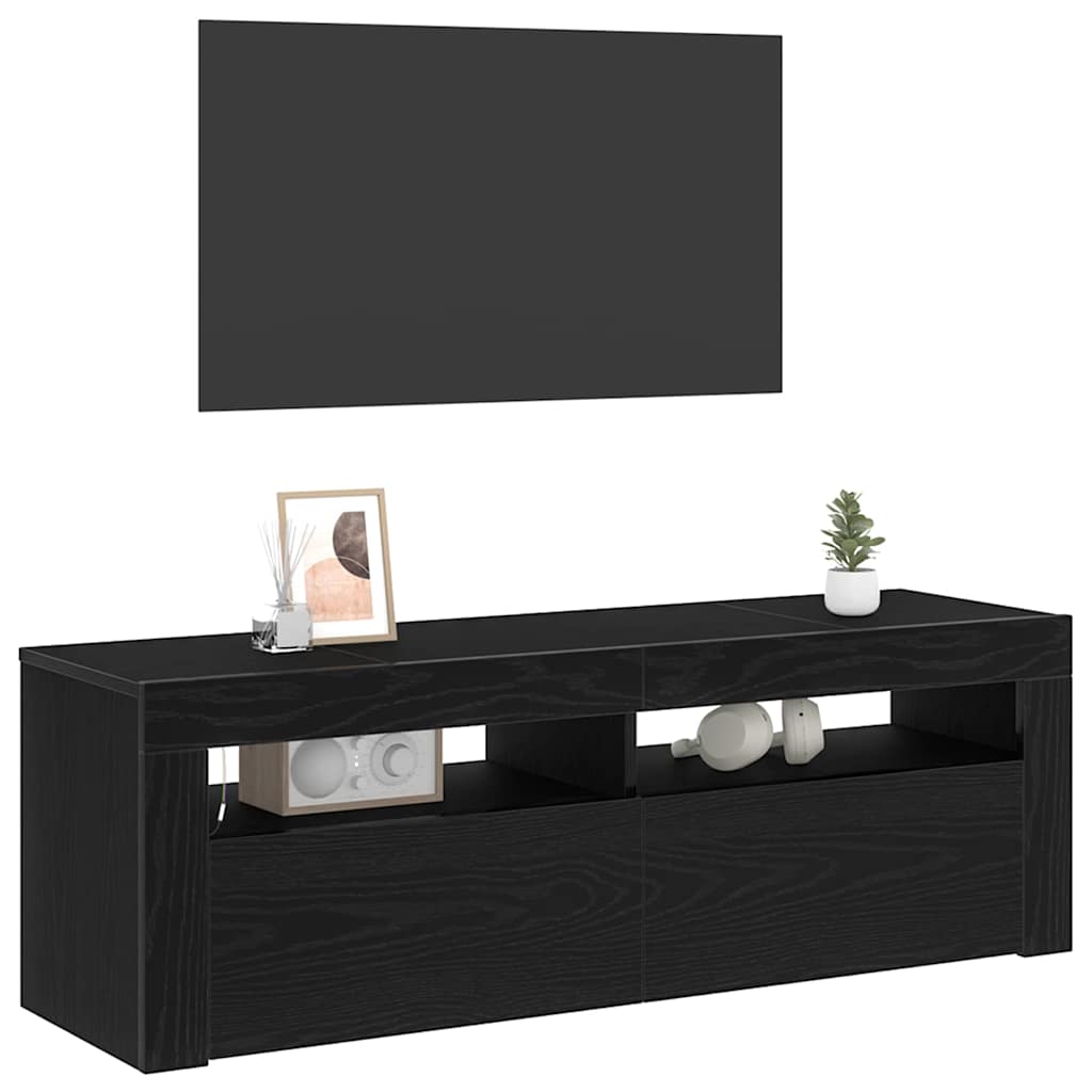 Televizora skapītis ar LED Melns ozols 120 x 35 x 40 cm