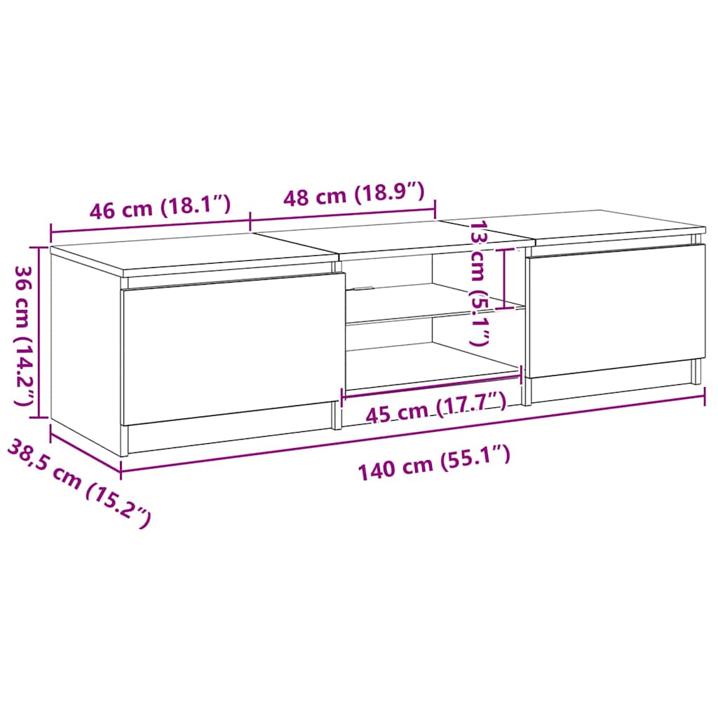 TV Cabinet Black Oak 140 x 38.5 x 36 cm