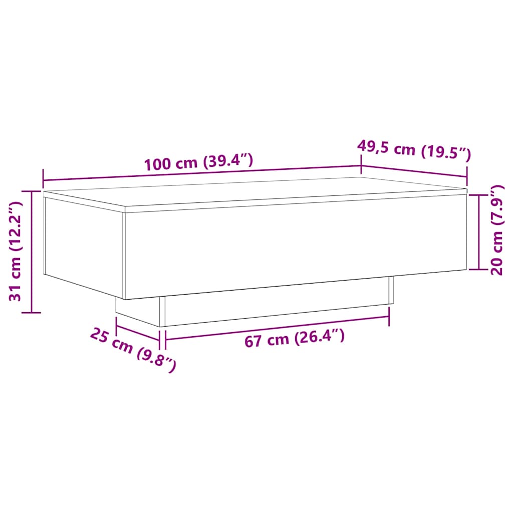 Coffee table black oak 100 x 49.5 x 31 cm