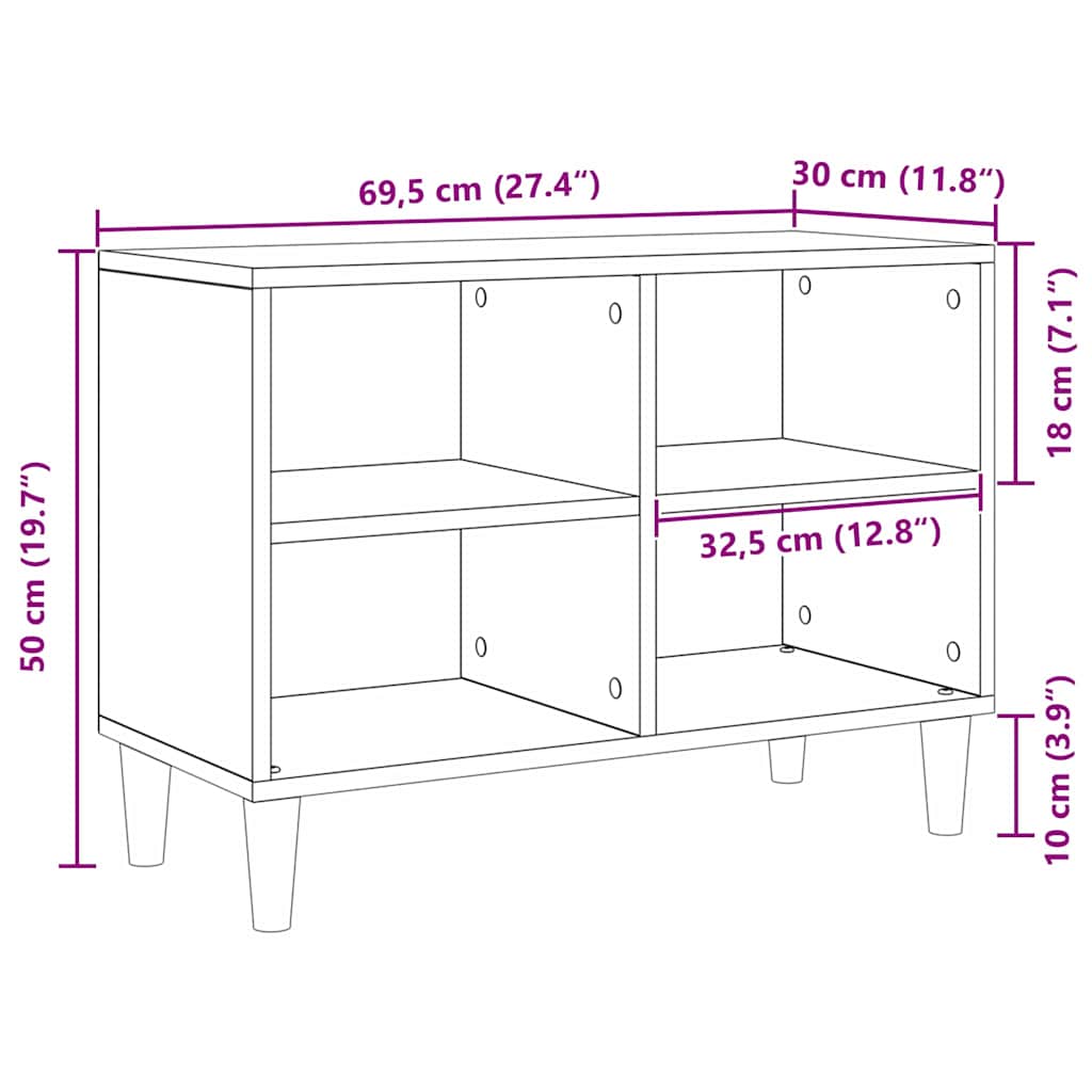 Juodasis ąžuolo televizoriaus kabinetas - 69.5x30x50 cm, pagamintas iš perdirbtos medienos