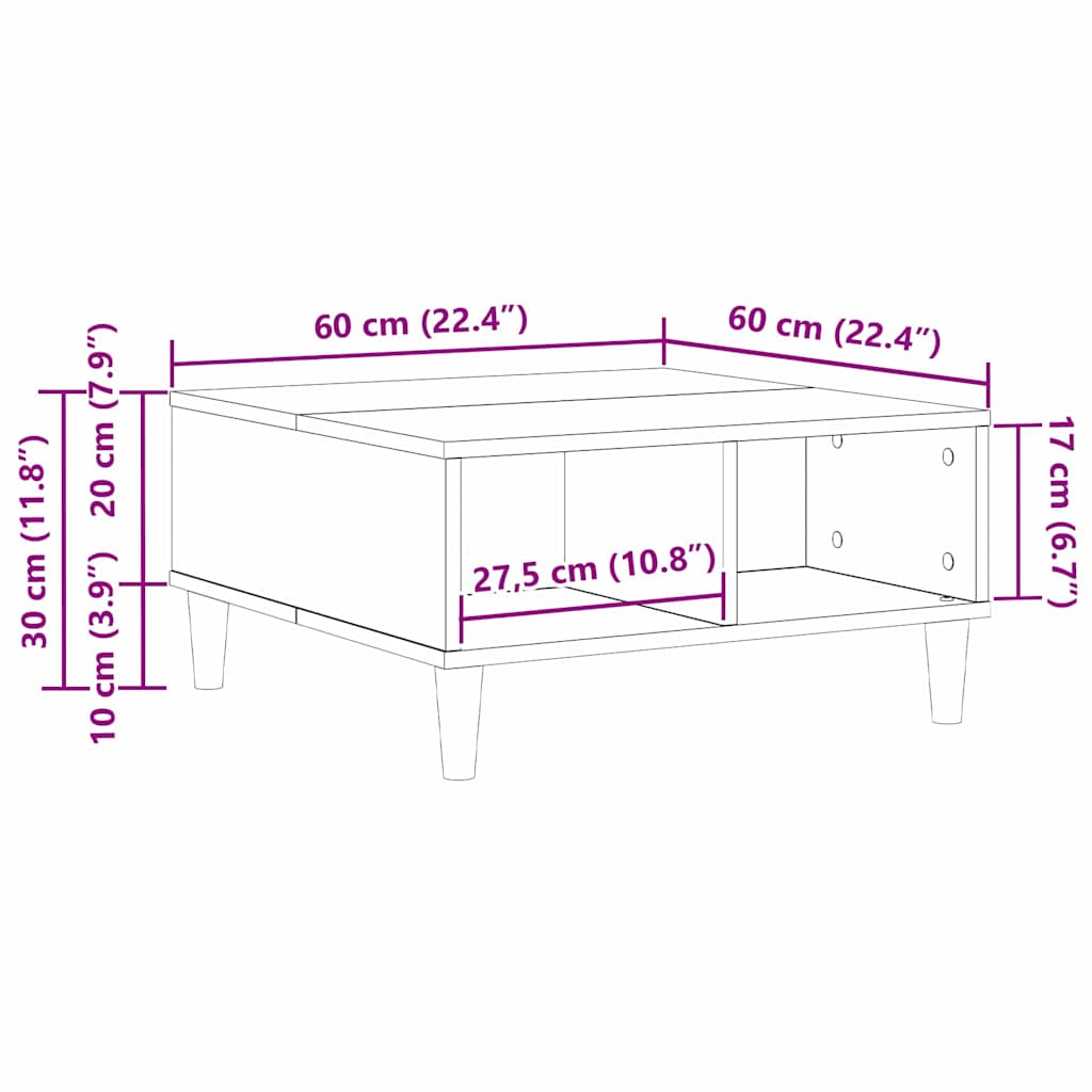 Coffee table black oak 60 x 60 x 30 cm Engineered wood