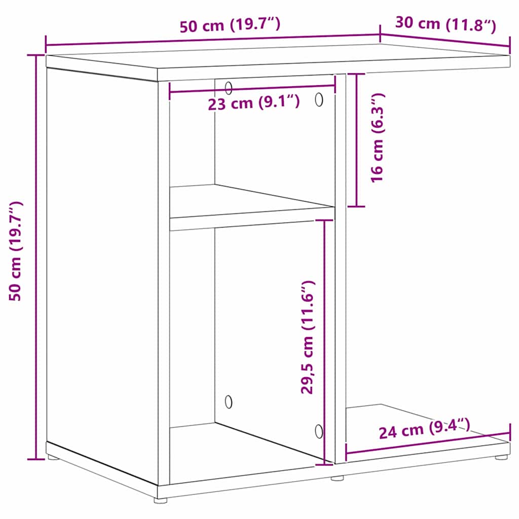 Sānu galdiņš Melns ozols 50 x 30 x 50 cm Apstrādāta koksne