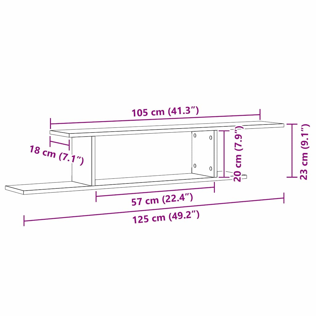 Pieliekama TV plaukts Melns ozols 125 x 18 x 23 cm