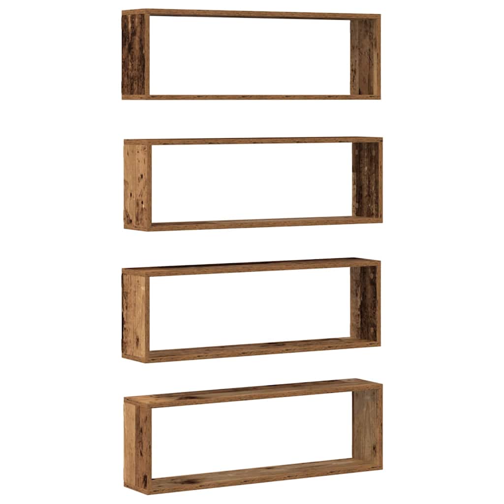 Sieninė lentyna su lentyna 4 pcs Senas medis 80 x 15 x 26 cm