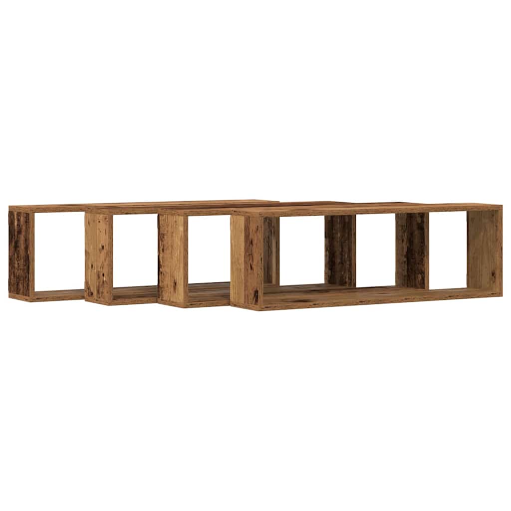 Sieninė lentyna su lentyna 4 pcs Senas medis 80 x 15 x 26 cm