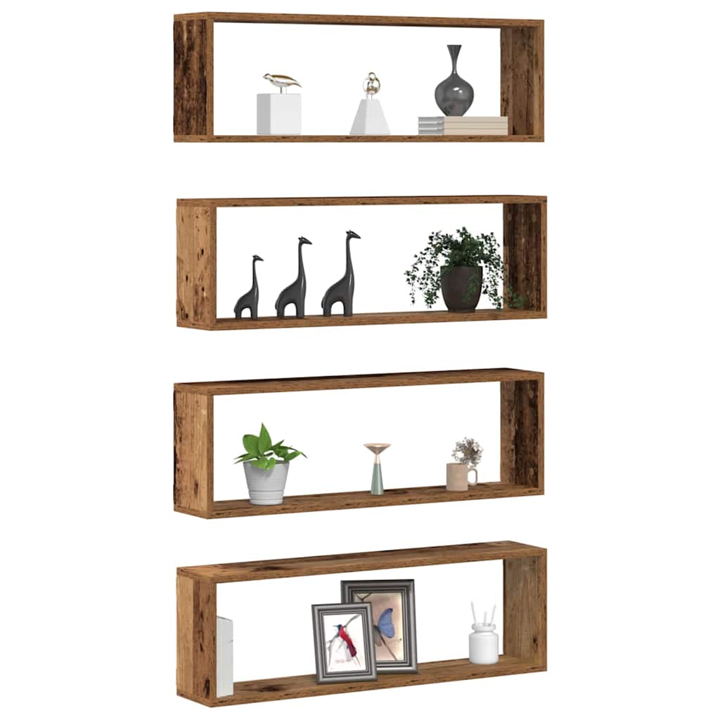 Sieninė lentyna su lentyna 4 pcs Senas medis 80 x 15 x 26 cm