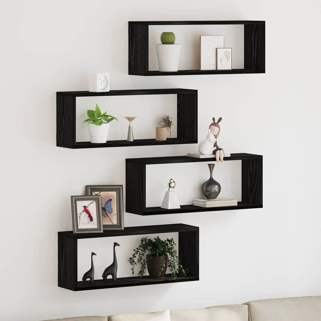 Sieninės lentynos su lentyna 4 pcs juoda ąžuolo 60 x 15 x 23 cm