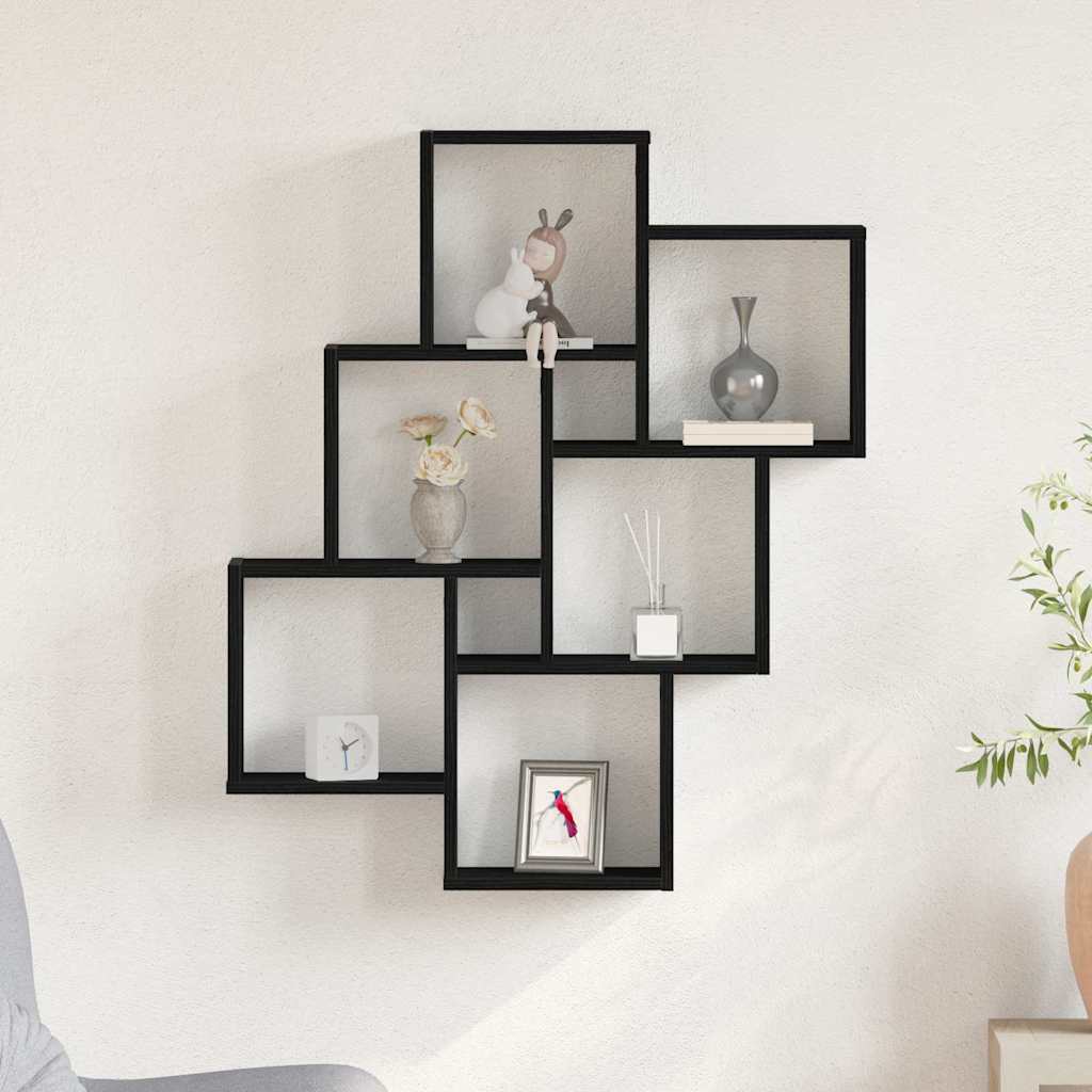 Wall shelf black oak 78 x 15 x 92 cm Engineered wood