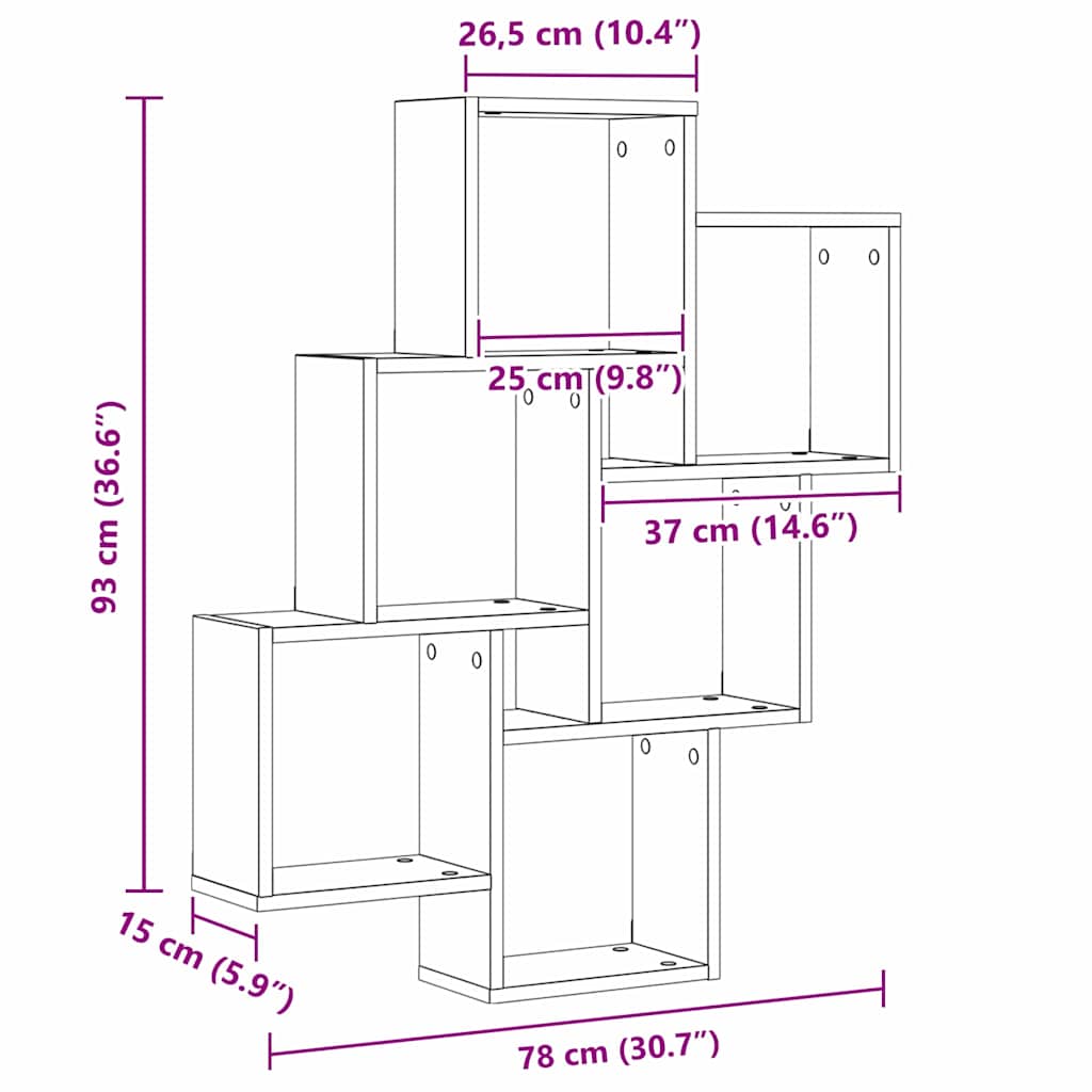 Wall shelf black oak 78 x 15 x 92 cm Engineered wood