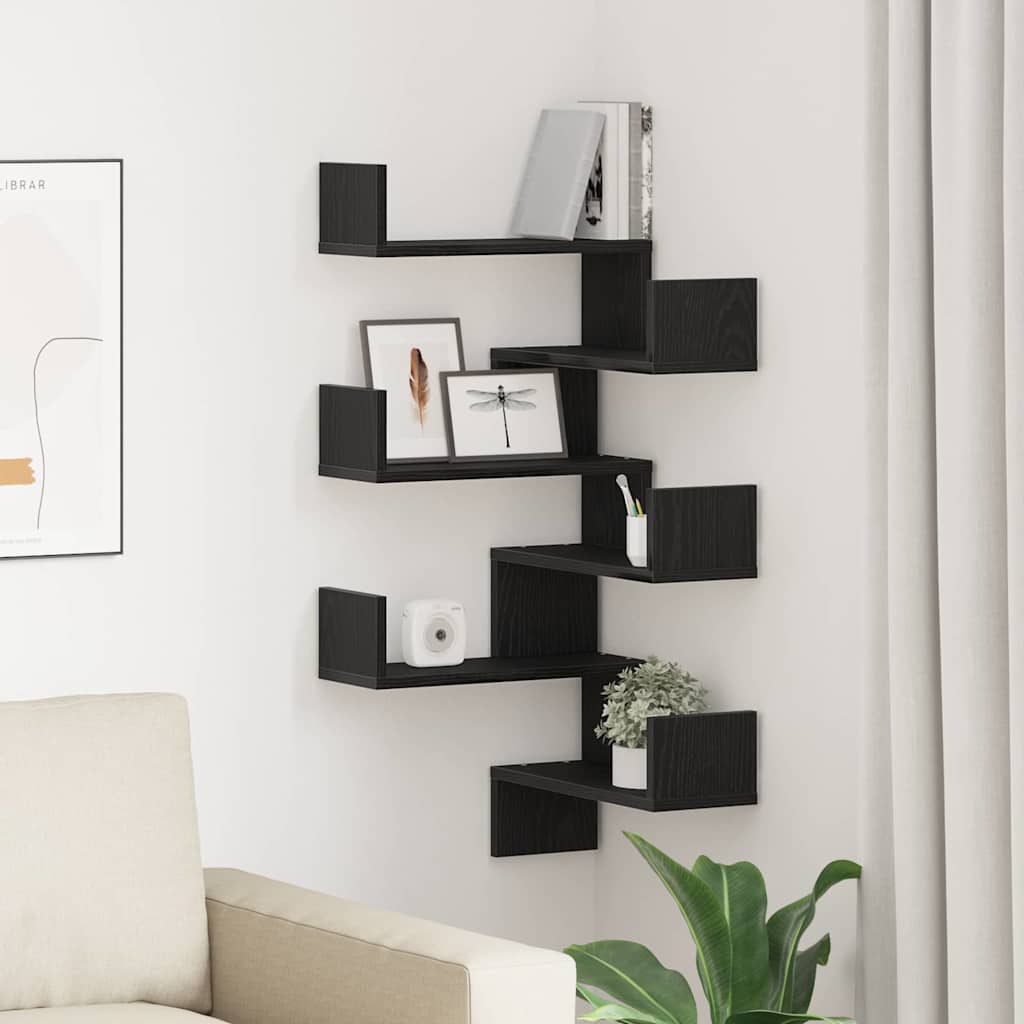 Wall corner shelves 2 pcs black oak 40 x 40 x 49.5 cm