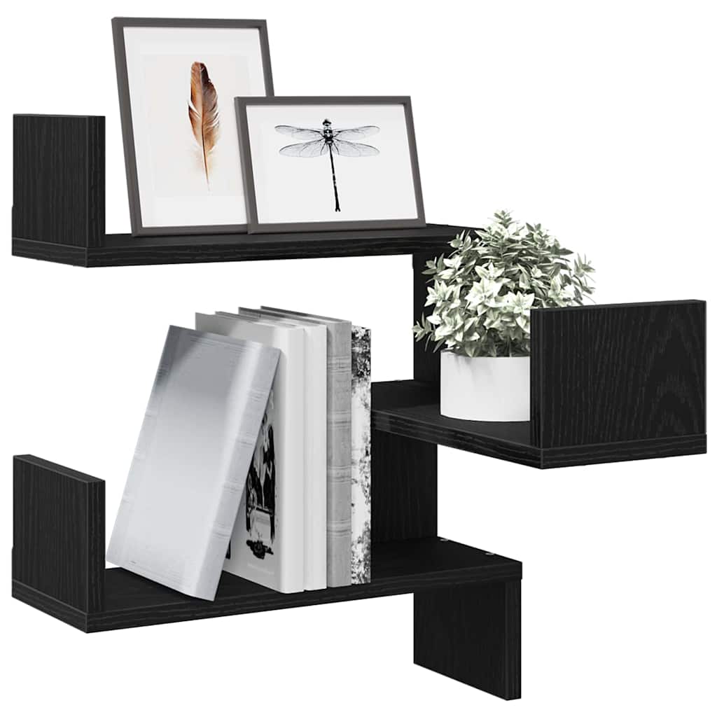 Wall corner shelves 2 pcs black oak 40 x 40 x 49.5 cm