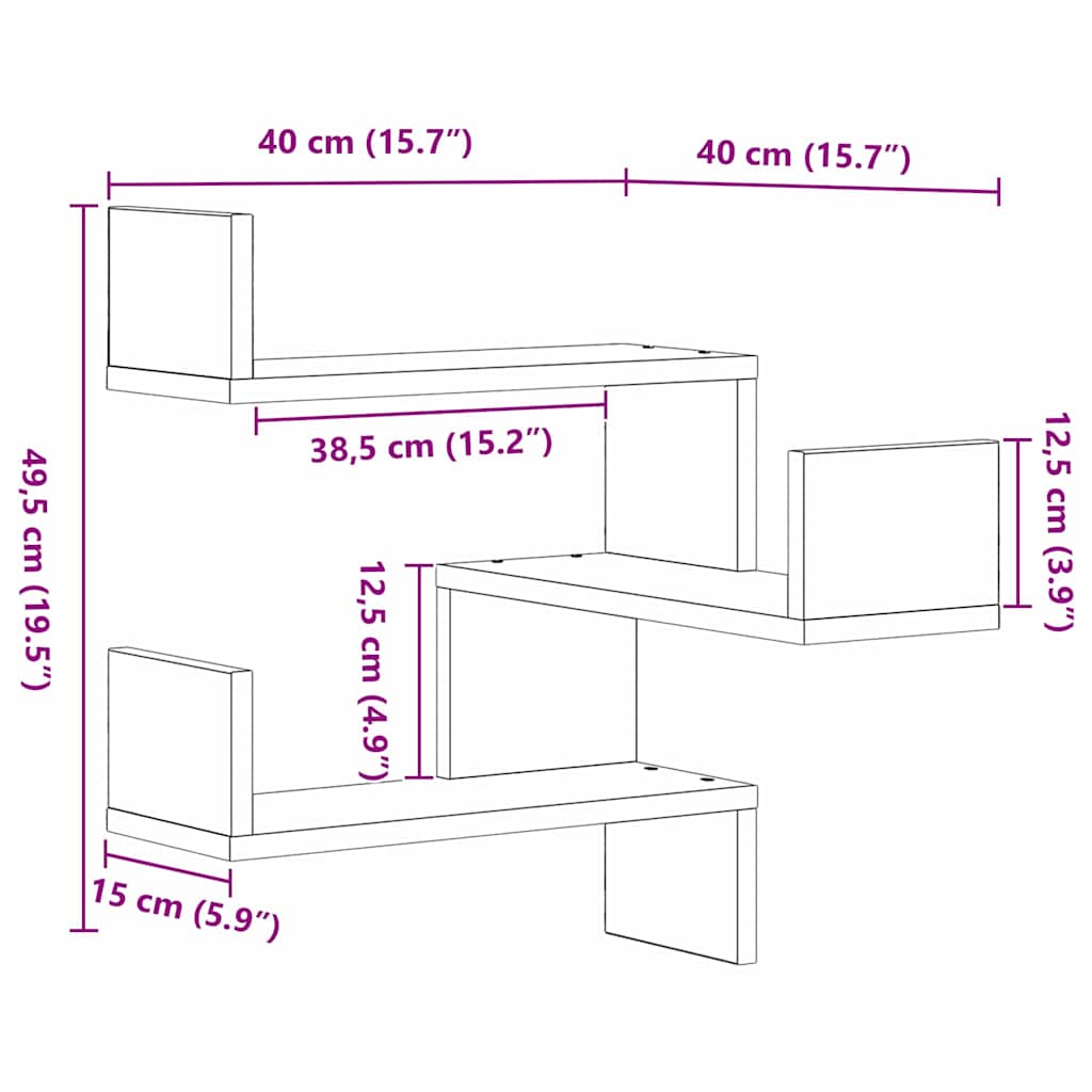 Wall corner shelves 2 pcs black oak 40 x 40 x 49.5 cm