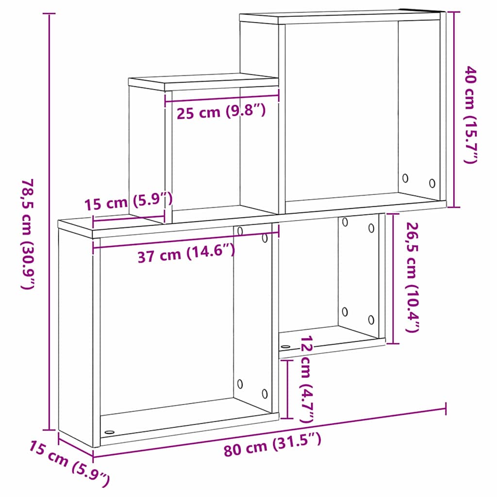 Sienas kubveida plaukts melns ozols 80 x 15 x 78.5 cm