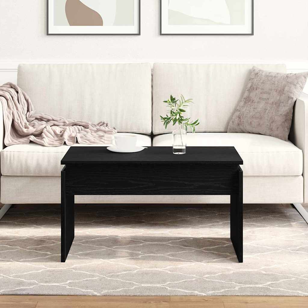 Juodas ąžuolo kavos staliukas 68x38x50 cm iš inžinerinės medienos