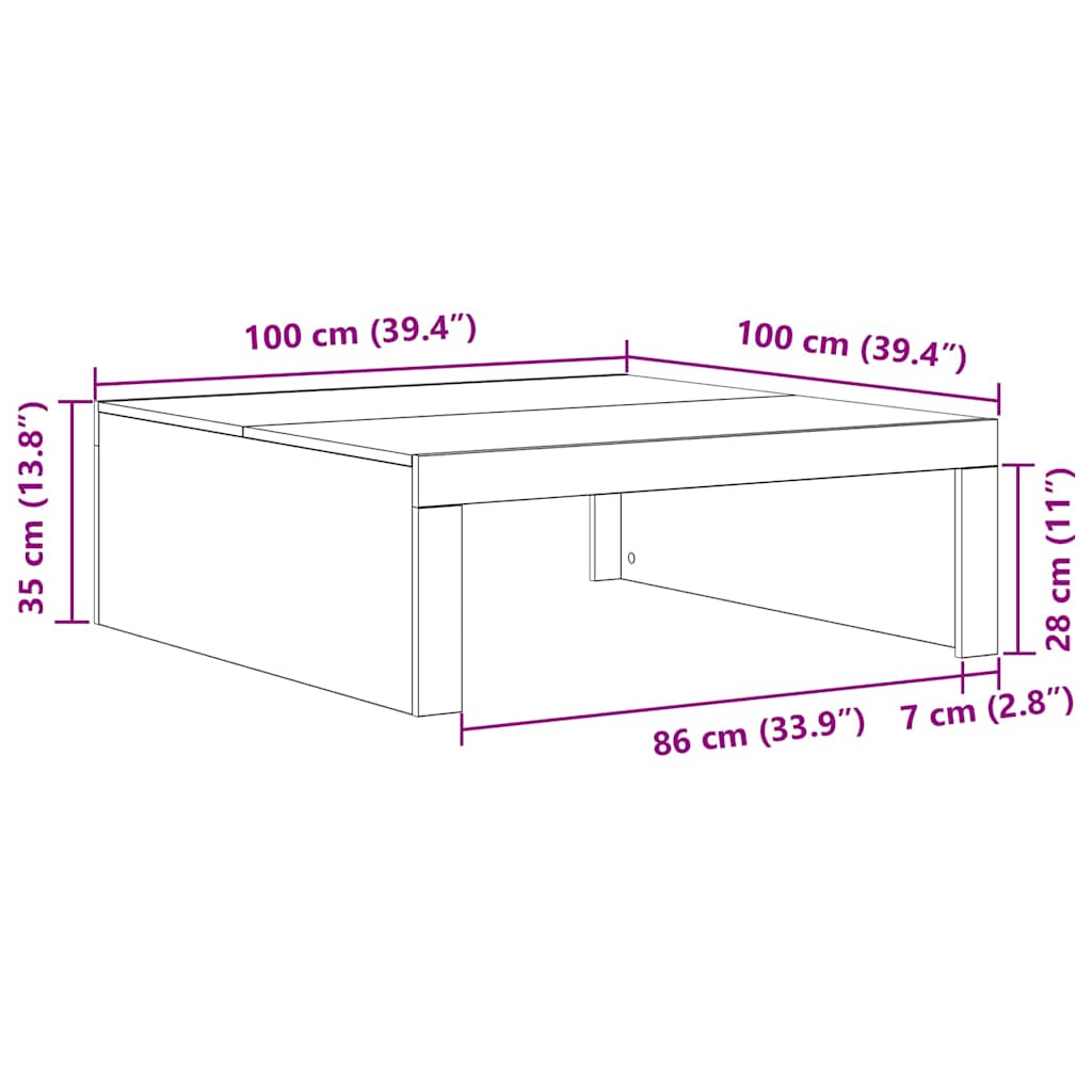 Juodasis ąžuolo kavos staliukas - 100 x 100 x 35 cm, pagamintas iš kokybiško inžinerinio medžio